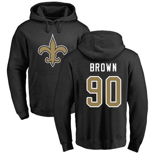 Men New Orleans Saints Black Malcom Brown Name and Number Logo NFL Football #90 Pullover Hoodie Sweatshirts